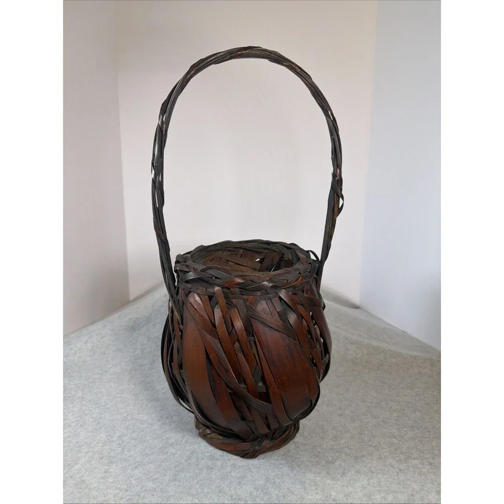 Antique Japanese Bamboo Ikebana Flower Basket Kago Taisho/Showa Era Vintage